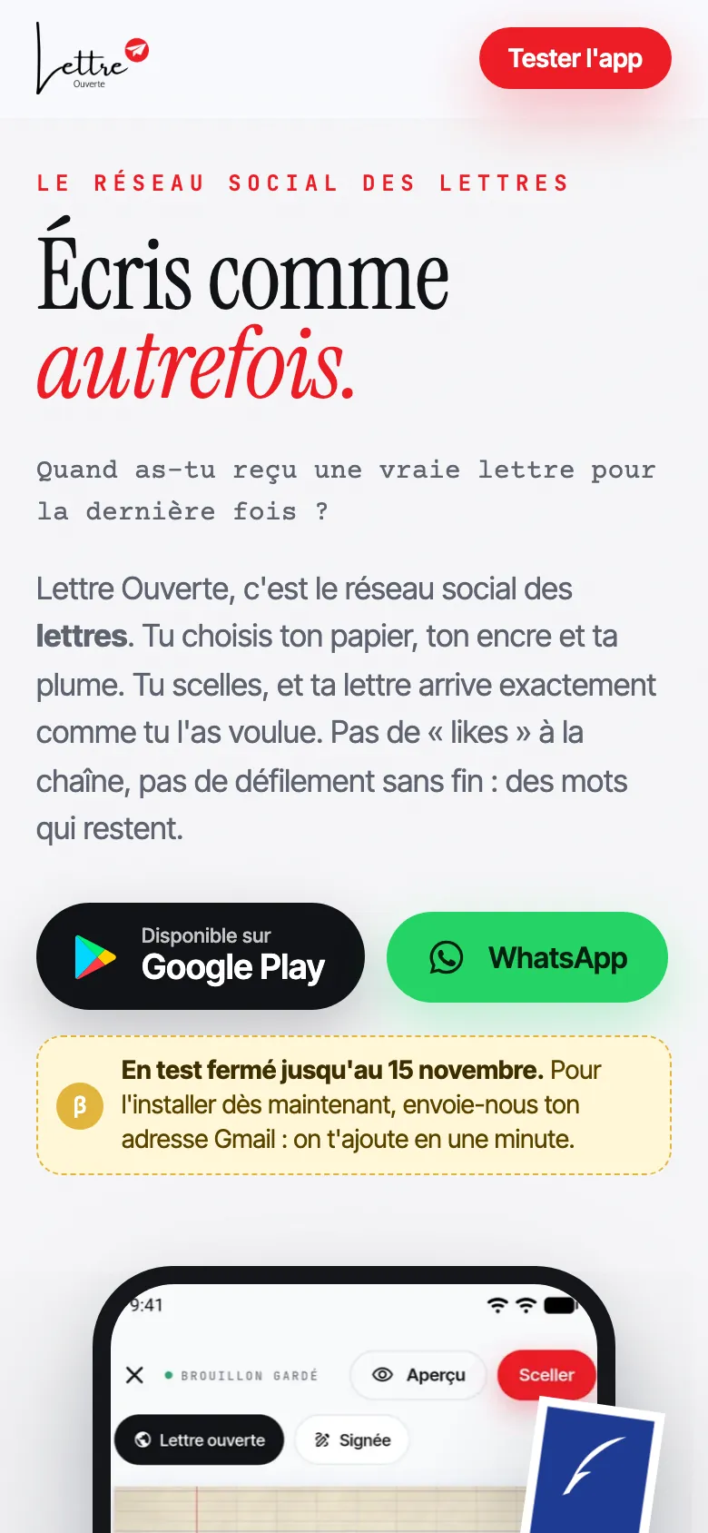 Lettre Ouverte sur mobile