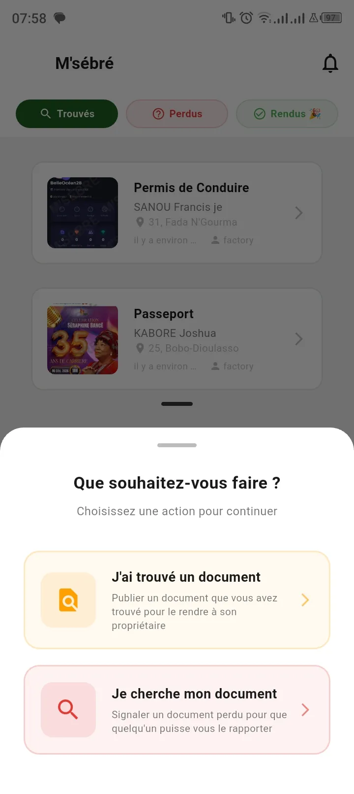 M'sébré, écran 3
