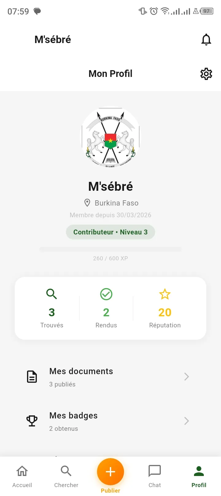 M'sébré, écran 6